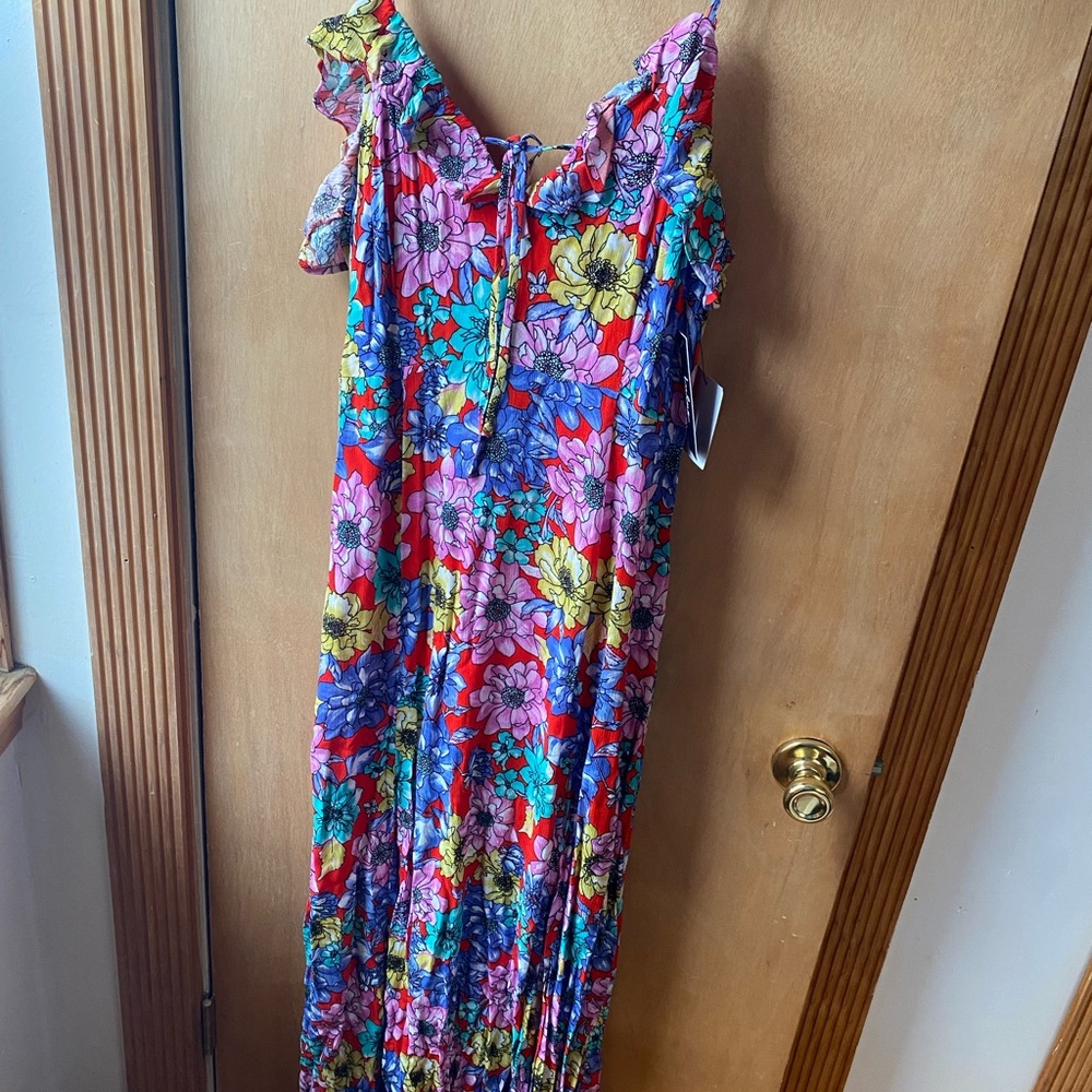 Lulus NWT Dynah Red Floral Print Sleeveless Maxi Dress